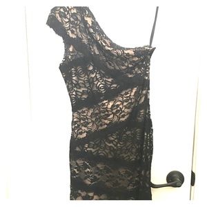Bebe black lace one shoulder dress S